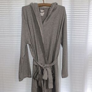 GAP M-L Gray Knit Hooded Cotton Bath Lounge Robe Belted with Pockets